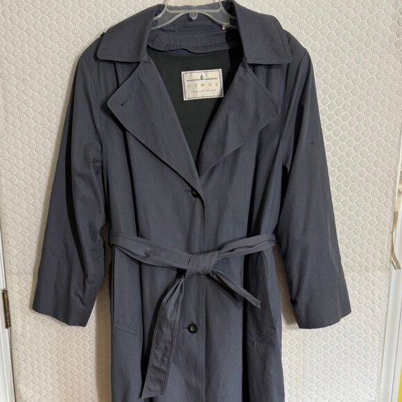 Vtg Towne by London Fog Gray Belted Trench Coat-Zip Out Warm Lining, Hood Sz 12P - Picture 1 of 12